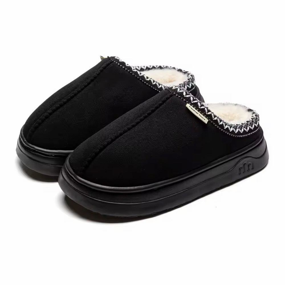 Black Cozy Faux-Fur Lined Slip-On Slippers
